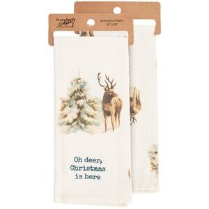 Primitives by Kathy Kitchen Towel Set Oh Deer Christmas Tree Reindeer Holiday